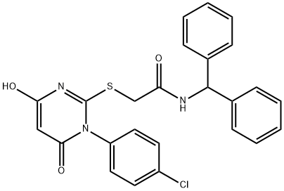 N-benzhydryl-2-{[1-(4-chlorophenyl)-4-hydroxy-6-oxo-1,6-dihydropyrimidin-2-yl]sulfanyl}acetamide 구조식 이미지