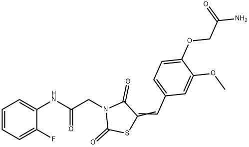 2-{5-[4-(2-amino-2-oxoethoxy)-3-methoxybenzylidene]-2,4-dioxo-1,3-thiazolidin-3-yl}-N-(2-fluorophenyl)acetamide 구조식 이미지