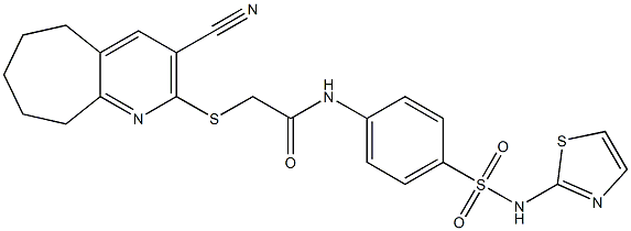 2-[(3-cyano-6,7,8,9-tetrahydro-5H-cyclohepta[b]pyridin-2-yl)sulfanyl]-N-{4-[(1,3-thiazol-2-ylamino)sulfonyl]phenyl}acetamide Structure