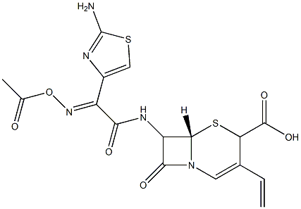 7-[2-(2-aminothiazol-4-yl)-2-(methylcarbonyloxyimino)acetamido]-3-vinyl-cephem-4-carboxylic acid Structure