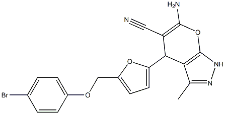 6-amino-4-{5-[(4-bromophenoxy)methyl]-2-furyl}-3-methyl-1,4-dihydropyrano[2,3-c]pyrazole-5-carbonitrile 구조식 이미지