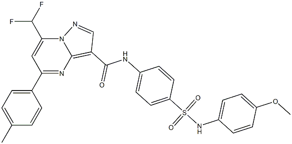 7-(difluoromethyl)-N-{4-[(4-methoxyanilino)sulfonyl]phenyl}-5-(4-methylphenyl)pyrazolo[1,5-a]pyrimidine-3-carboxamide 구조식 이미지