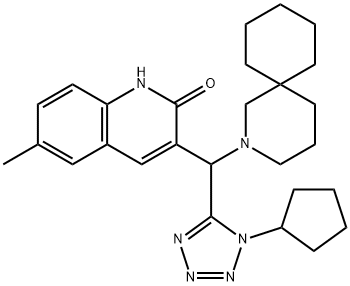 2(1H)-Quinolinone, 3-[2-azaspiro[5.5]undec-2-yl(1-cyclopentyl-1H-tetrazol-5-yl)methyl]-6-methyl- 구조식 이미지