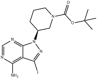 (S)-tert-Butyl 3-(4-amino-3-iodo-1H-pyrazolo[3,4-d]pyrimidin-1-yl)-1-piperidinecarboxylate Structure