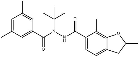 6-Benzofurancarboxylic acid, 2,3-dihydro-2,7-dimethyl-, 2-(3,5-dimethylbenzoyl)-2-(1,1-dimethylethyl)hydrazide Structure