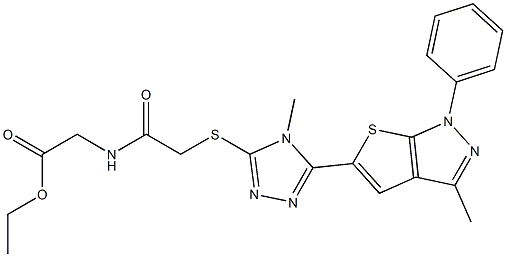 ethyl [({[4-methyl-5-(3-methyl-1-phenyl-1H-thieno[2,3-c]pyrazol-5-yl)-4H-1,2,4-triazol-3-yl]sulfanyl}acetyl)amino]acetate 구조식 이미지