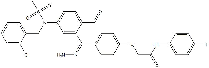 2-[4-(2-{4-[(2-chlorobenzyl)(methylsulfonyl)amino]benzoyl}carbohydrazonoyl)phenoxy]-N-(4-fluorophenyl)acetamide 구조식 이미지