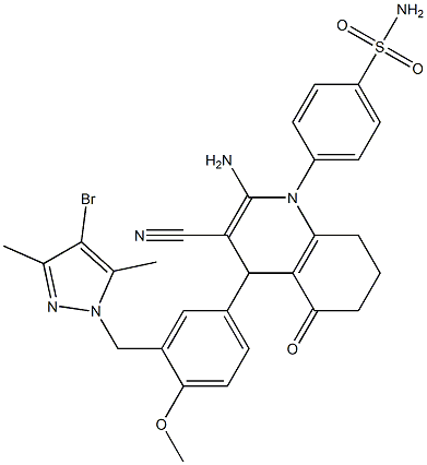 4-(2-amino-4-{3-[(4-bromo-3,5-dimethyl-1H-pyrazol-1-yl)methyl]-4-methoxyphenyl}-3-cyano-5-oxo-5,6,7,8-tetrahydro-1(4H)-quinolinyl)benzenesulfonamide 구조식 이미지