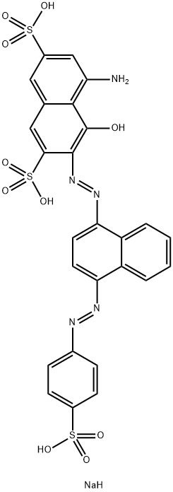 2,7-Naphthalenedisulfonic acid, 5-amino-4-hydroxy-3-[[4-[(4-sulfophenyl)azo]-1-naphthalenyl]azo]-, trisodium salt Structure