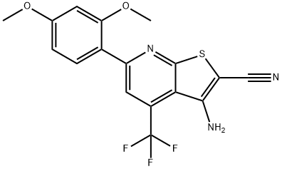 3-amino-6-(2,4-dimethoxyphenyl)-4-(trifluoromethyl)thieno[2,3-b]pyridine-2-carbonitrile 구조식 이미지