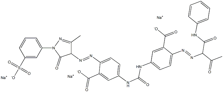 Benzoic acid, 5-[[[[3-carboxy-4-[[4,5-dihydro-3-methyl-5-oxo-1-(3-sulfophenyl)-1H-pyrazol-4-yl]azo]phenyl]amino]carbonyl]amino]-2-[[2-oxo-1-[(phenylamino)carbonyl]propyl]azo]-, trisodium salt Structure