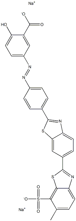 Benzoic acid, 2-hydroxy-5-[[4-(6-methyl-7-sulfo[2,6'-bibenzothiazol]-2'-yl)phenyl]azo]-, disodium salt Structure