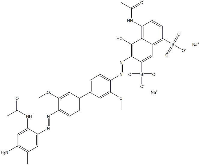 1,7-Naphthalenedisulfonic acid, 4-(acetylamino)-6-[[4'-[[2-(acetylamino)-4-amino-5-methylphenyl]azo]-3,3'-dimethoxy[1,1'-biphenyl]-4-yl]azo]-5-hydroxy-, disodium salt 구조식 이미지