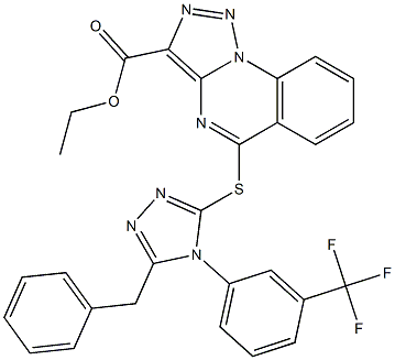 ethyl 5-({5-benzyl-4-[3-(trifluoromethyl)phenyl]-4H-1,2,4-triazol-3-yl}sulfanyl)[1,2,3]triazolo[1,5-a]quinazoline-3-carboxylate Structure