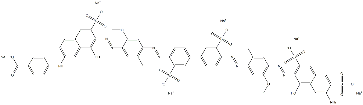 Benzoic acid, 4-[[7-[[4-[[4'-[[4-[(7-amino-1-hydroxy-3,6-disulfo-2-naphthalenyl)azo]-5-methoxy-2-methylphenyl]azo]-3,3'-disulfo[1,1'-biphenyl]-4-yl]azo]-2-methoxy-5-methylphenyl]azo]-8-hydroxy-6-sulfo-2-naphthalenyl]amino]-, hexasodium salt 구조식 이미지