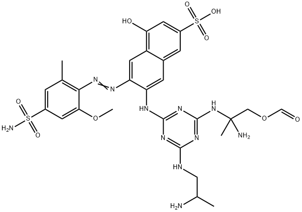 2-{4-(2-ammoniopropylamino)-6-[4-hydroxy-3-(5-methyl-2-methoxy-4-sulfamoylphenylazo)-2-sulfonatonaphth-7-ylamino]-1,3,5-triazin-2-ylamino}-2-aminopropyl formate Structure