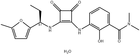 2-Hydroxy-N,N-dimethyl-3-[[2-[[1(R)-(5-methyl-2-furanyl)propyl]amino]-3,4-dioxo-1-cyclobuten-1-yl]amino]benzamide monohydrate Structure