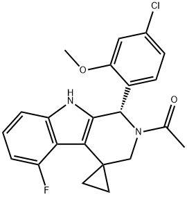 Ethanone, 1-[(1'S)-1'-(4-chloro-2-methoxyphenyl)-5'-fluoro-1',2',3',9'-tetrahydrospiro[cyclopropane-1,4'-[4H]pyrido[3,4-b]indol]-2'-yl]- Structure