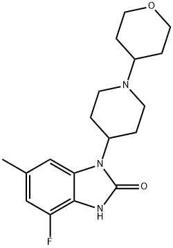 2H-Benzimidazol-2-one, 4-fluoro-1,3-dihydro-6-methyl-1-[1-(tetrahydro-2H-pyran-4-yl)-4-piperidinyl]- Structure
