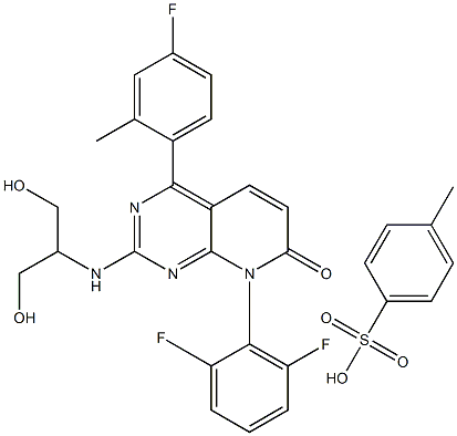 8-(2,6-difluorophenyl)-4-(4-fluoro-2-methylphenyl)-2-{[2-hydroxy-1-(hydroxymethyl)ethyl]amino}pyrido[2,3-d]pyrimidin-7(8H)-one 4-methylbenzenesulfonate (salt) Structure