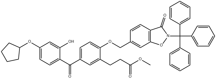 Benzenepropanoic acid, 5-[4-(cyclopentyloxy)-2-hydroxybenzoyl]-2-[[2,3-dihydro-3-oxo-2-(triphenylMethyl)-1,2-benzisoxazol-6-yl]Methoxy]-, Methyl ester 구조식 이미지