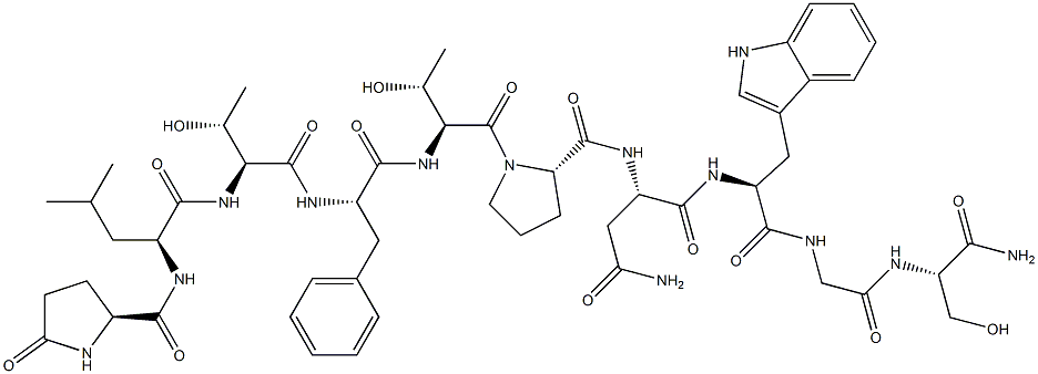 pyroglutamyl-leucyl-threonyl-phenylalanyl-threonyl-prolyl-asparaginyl-tryptophyl-glycyl-serinamide 구조식 이미지