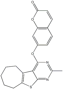 7-[(2-methyl-6,7,8,9-tetrahydro-5H-cyclohepta[4,5]thieno[2,3-d]pyrimidin-4-yl)oxy]-2H-chromen-2-one Structure