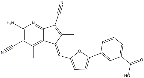 3-{5-[(2-amino-3,7-dicyano-4,6-dimethyl-5H-cyclopenta[b]pyridin-5-ylidene)methyl]-2-furyl}benzoic acid Structure