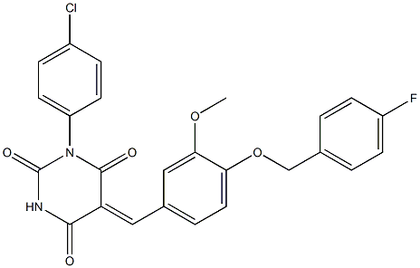 1-(4-chlorophenyl)-5-{4-[(4-fluorobenzyl)oxy]-3-methoxybenzylidene}-2,4,6(1H,3H,5H)-pyrimidinetrione Structure