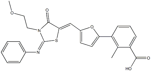 3-(5-{[3-(2-methoxyethyl)-4-oxo-2-(phenylimino)-1,3-thiazolidin-5-ylidene]methyl}-2-furyl)-2-methylbenzoic acid 구조식 이미지