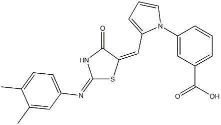 3-[2-({2-[(3,4-dimethylphenyl)imino]-4-oxo-1,3-thiazolidin-5-ylidene}methyl)-1H-pyrrol-1-yl]benzoic acid Structure