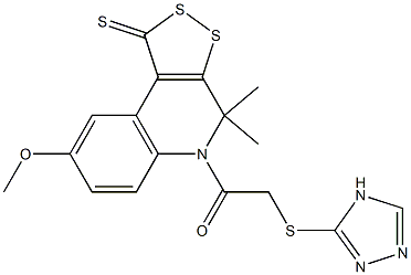 8-methoxy-4,4-dimethyl-5-[(4H-1,2,4-triazol-3-ylsulfanyl)acetyl]-4,5-dihydro-1H-[1,2]dithiolo[3,4-c]quinoline-1-thione 구조식 이미지