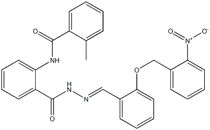 N-[2-({2-[2-({2-nitrobenzyl}oxy)benzylidene]hydrazino}carbonyl)phenyl]-2-methylbenzamide 구조식 이미지