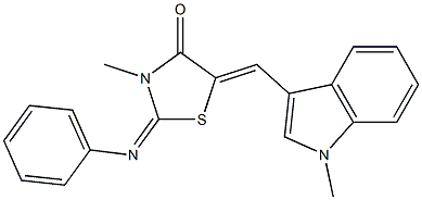 3-methyl-5-[(1-methyl-1H-indol-3-yl)methylene]-2-(phenylimino)-1,3-thiazolidin-4-one 구조식 이미지