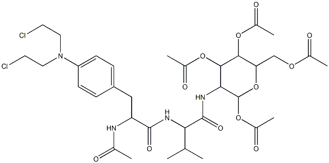 3-({2-[(2-(acetylamino)-3-{4-[bis(2-chloroethyl)amino]phenyl}propanoyl)amino]-3-methylbutanoyl}amino)-2,5-bis(acetyloxy)-6-[(acetyloxy)methyl]tetrahydro-2H-pyran-4-yl acetate 구조식 이미지