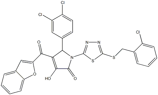 4-(1-benzofuran-2-ylcarbonyl)-1-{5-[(2-chlorobenzyl)sulfanyl]-1,3,4-thiadiazol-2-yl}-5-(3,4-dichlorophenyl)-3-hydroxy-1,5-dihydro-2H-pyrrol-2-one 구조식 이미지