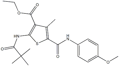 ethyl 2-[(2,2-dimethylpropanoyl)amino]-5-[(4-methoxyanilino)carbonyl]-4-methyl-3-thiophenecarboxylate 구조식 이미지