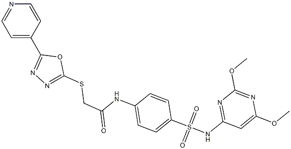 N-(4-{[(2,6-dimethoxy-4-pyrimidinyl)amino]sulfonyl}phenyl)-2-{[5-(4-pyridinyl)-1,3,4-oxadiazol-2-yl]sulfanyl}acetamide 구조식 이미지