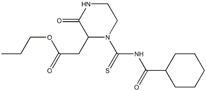 propyl 2-(1-{[(cyclohexylcarbonyl)amino]carbothioyl}-3-oxo-2-piperazinyl)acetate 구조식 이미지