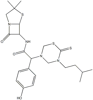 7-Oxo-3,3-dimethyl-6-[[[(tetrahydro-2-thioxo-3-(3-methylbutyl)-2H-1,3,5-thiadiazin)-5-yl](4-hydroxyphenyl)acetyl]amino]-4-thia-1-azabicyclo[3.2.0]heptane Structure