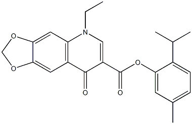 5-Ethyl-5,8-dihydro-8-oxo-1,3-dioxolo[4,5-g]quinoline-7-carboxylic acid 2-isopropyl-5-methylphenyl ester Structure