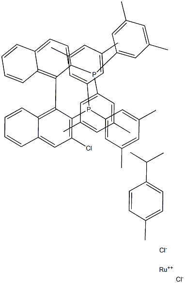 Chloro{(R)-(+)-2,2'-bis[di(3,5-xylyl)phosphino]-1,1'-binaphthyl}(p-cymene)ruthenium(II)chloride 구조식 이미지