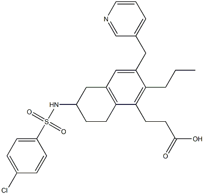 2-(4-chlorophenylsulfonamido)-6-propyl-7-((pyridin-3-yl)methyl)-1,2,3,4-tetrahydronaphthalene-5-propanoic acid Structure