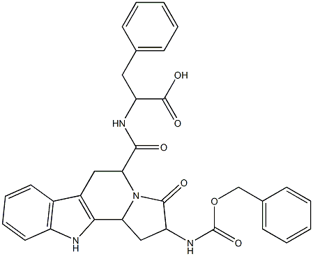 2-(benzyloxycarbonyl)amino-5-(1'-carboxy-2'-phenylethyl)carbamoyl-3-oxo-2,3,5,6,11,11b-hexahydro-1H-indolizino(8,7-b)indole Structure