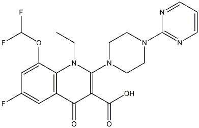 1-ethyl-8-difluoromethoxy-6-fluoro-4-oxo-(4-pyrimidinylpiperazine-1-yl)-1,4-dihydroquinoline-3-carboxylic acid 구조식 이미지