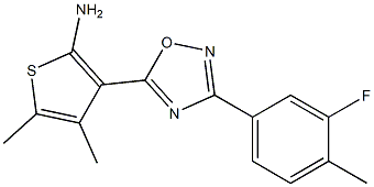 3-[3-(3-fluoro-4-methylphenyl)-1,2,4-oxadiazol-5-yl]-4,5-dimethylthiophen-2-amine 구조식 이미지