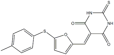 5-({5-[(4-methylphenyl)sulfanyl]-2-furyl}methylene)-2-thioxodihydro-4,6(1H,5H)-pyrimidinedione 구조식 이미지