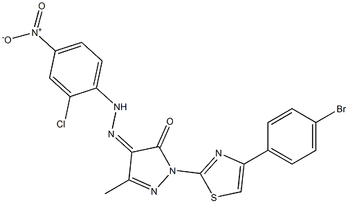 1-[4-(4-bromophenyl)-1,3-thiazol-2-yl]-3-methyl-1H-pyrazole-4,5-dione 4-[N-(2-chloro-4-nitrophenyl)hydrazone] 구조식 이미지