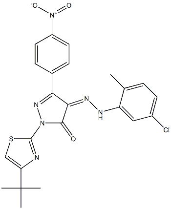 1-[4-(tert-butyl)-1,3-thiazol-2-yl]-3-(4-nitrophenyl)-1H-pyrazole-4,5-dione 4-[N-(5-chloro-2-methylphenyl)hydrazone] Structure