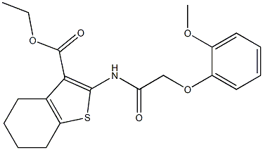 ethyl 2-{[2-(2-methoxyphenoxy)acetyl]amino}-4,5,6,7-tetrahydro-1-benzothiophene-3-carboxylate 구조식 이미지